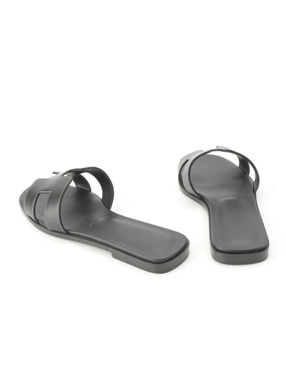 Hermes Oran Leather Sandals Noir